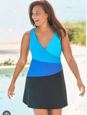 Color Block Fit And Flare Swim Dress By Swim 365 Plus Size 28